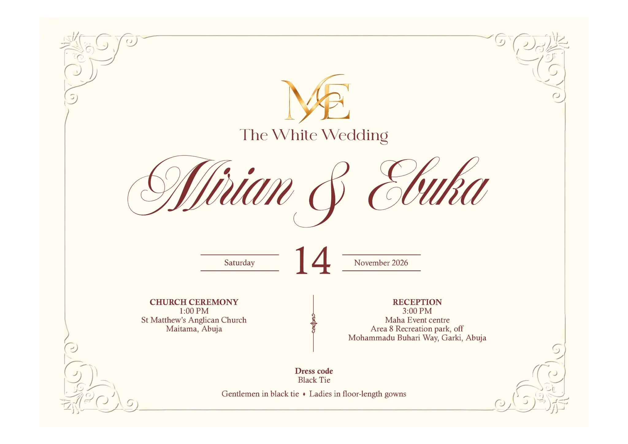 Miriam and Ebuka wedding invitation